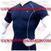 FM-898 h-302 Gym Fitness MMA Rash Guards Baselayer Compression Shirts Blue White Half sleeve with Zip